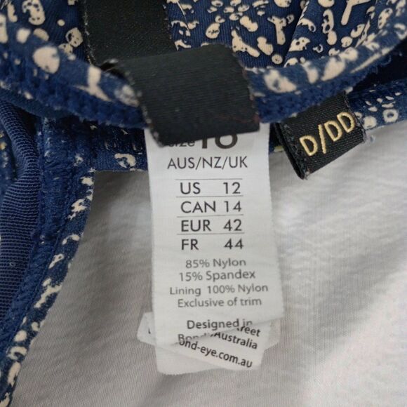 Bond-Eye Australia Swimsuit Size 12 D/DD Cups High cut Adjustable Sides BlueGold - Picture 4 of 7